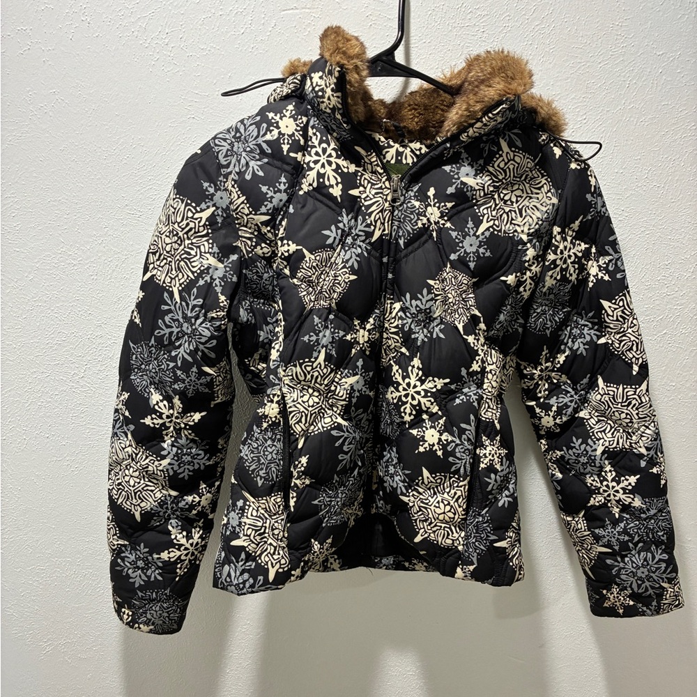 Vintage Eddie Bauer Black and White Quilted Puffer Down Y2K Women’s XS petite